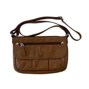 Fossil women's Small Multi Compartment Tan Leather Crossbody